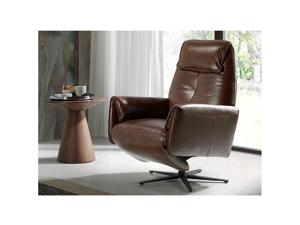 Fauteuil relax pivotant cuir marron et pieds en acier Nary-Couleur Aqua 61 Bleu clair