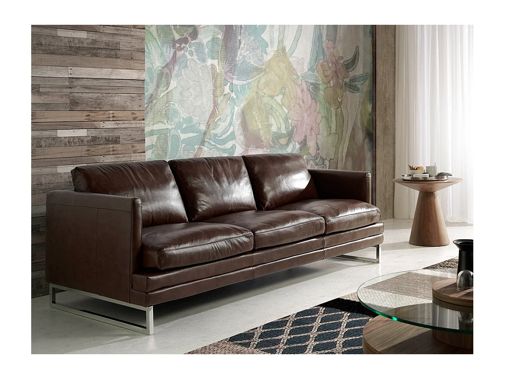 Fauteuil pivotant relax cuir avec mécanisme du dossier rabattable Kora-Couleur Cuir Piel crema