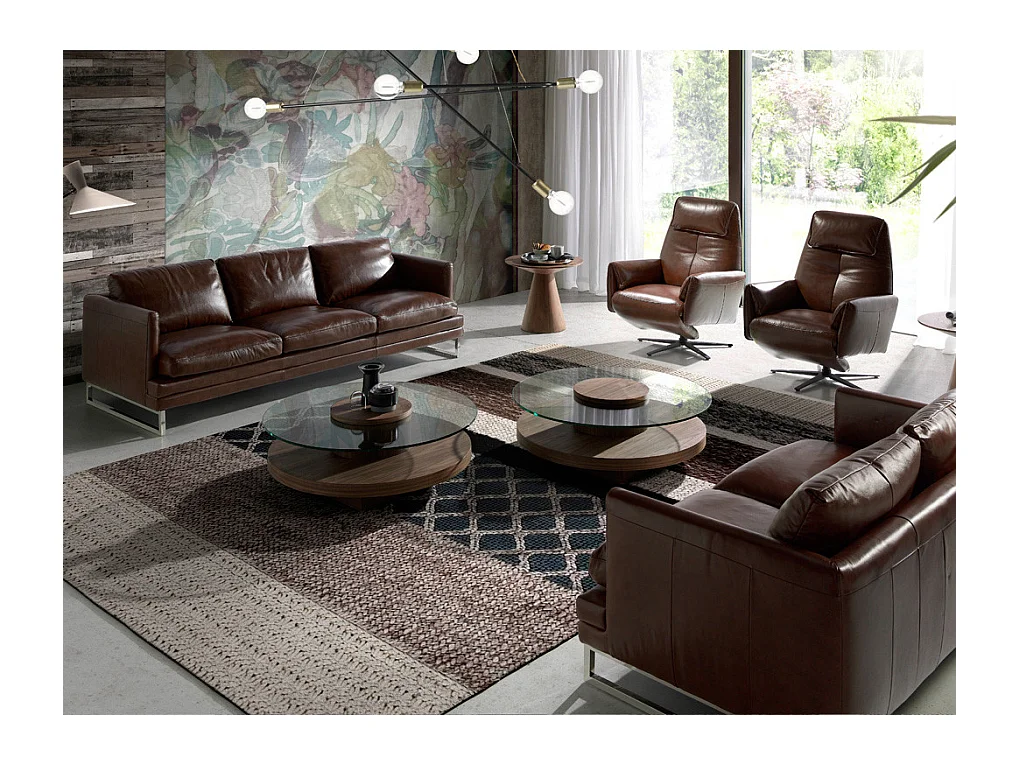 Fauteuil pivotant relax cuir avec mécanisme du dossier rabattable Kora-Couleur Cuir Piel crema