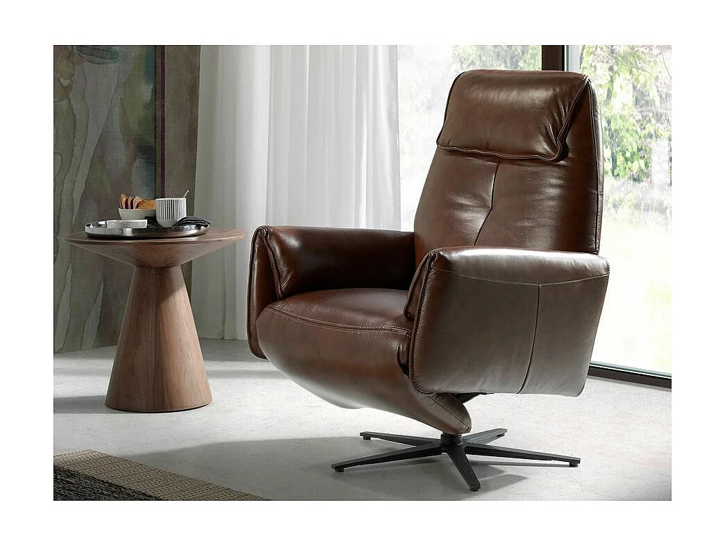 Fauteuil relax pivotant cuir marron et pieds en acier Nary-Couleur Aqua 18 Taupe foncé