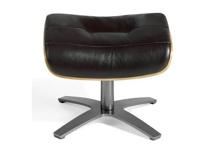 Repose-pieds pivotant cuir noir et pieds acier inoxydable Alamo