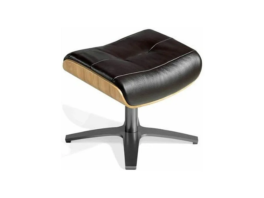 Repose-pieds pivotant cuir noir et pieds acier inoxydable Alamo