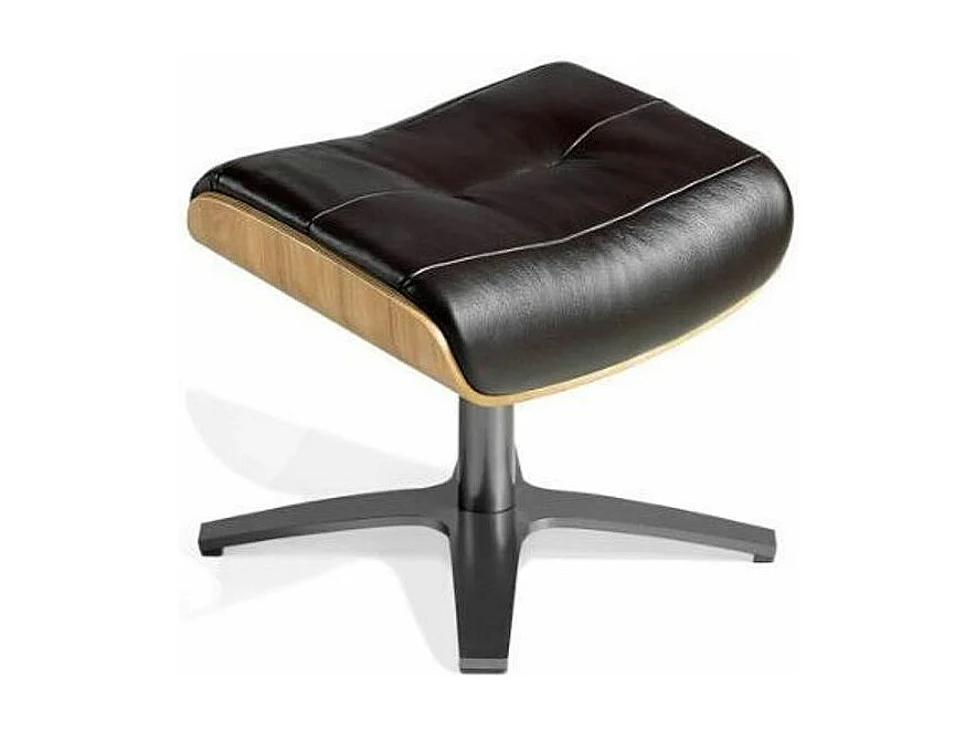 Repose-pieds pivotant cuir noir et pieds acier inoxydable Alamo