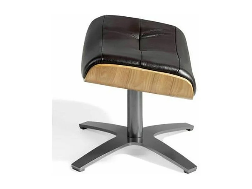 Repose-pieds pivotant cuir noir et pieds acier inoxydable Alamo