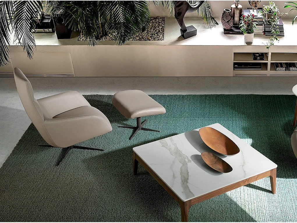 Repose-pieds pivotant similicuir et pieds acier noir Alavy-Couleur Aqua 00 Blanc