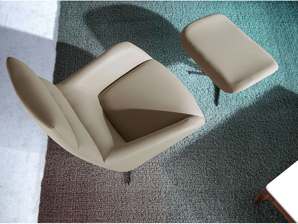 Repose-pieds pivotant similicuir et pieds acier noir Alavy-Couleur Aqua 11 Camel