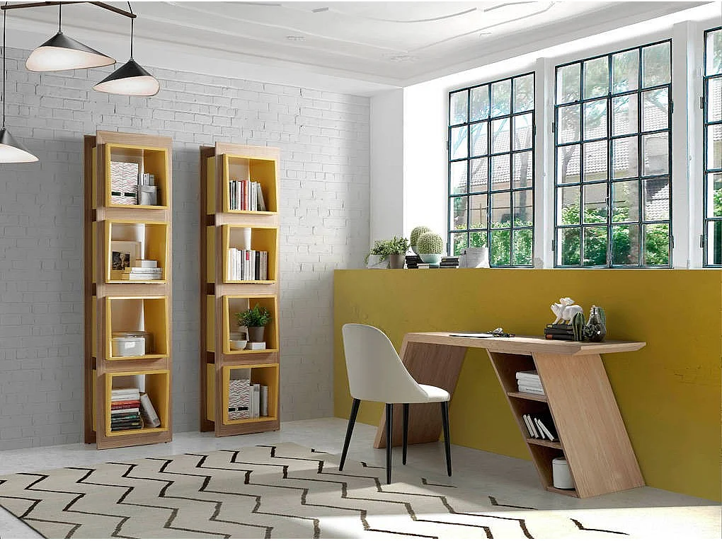 Étagère bois plaqué chêne et intérieur laqué Sandry-Couleur Ciment