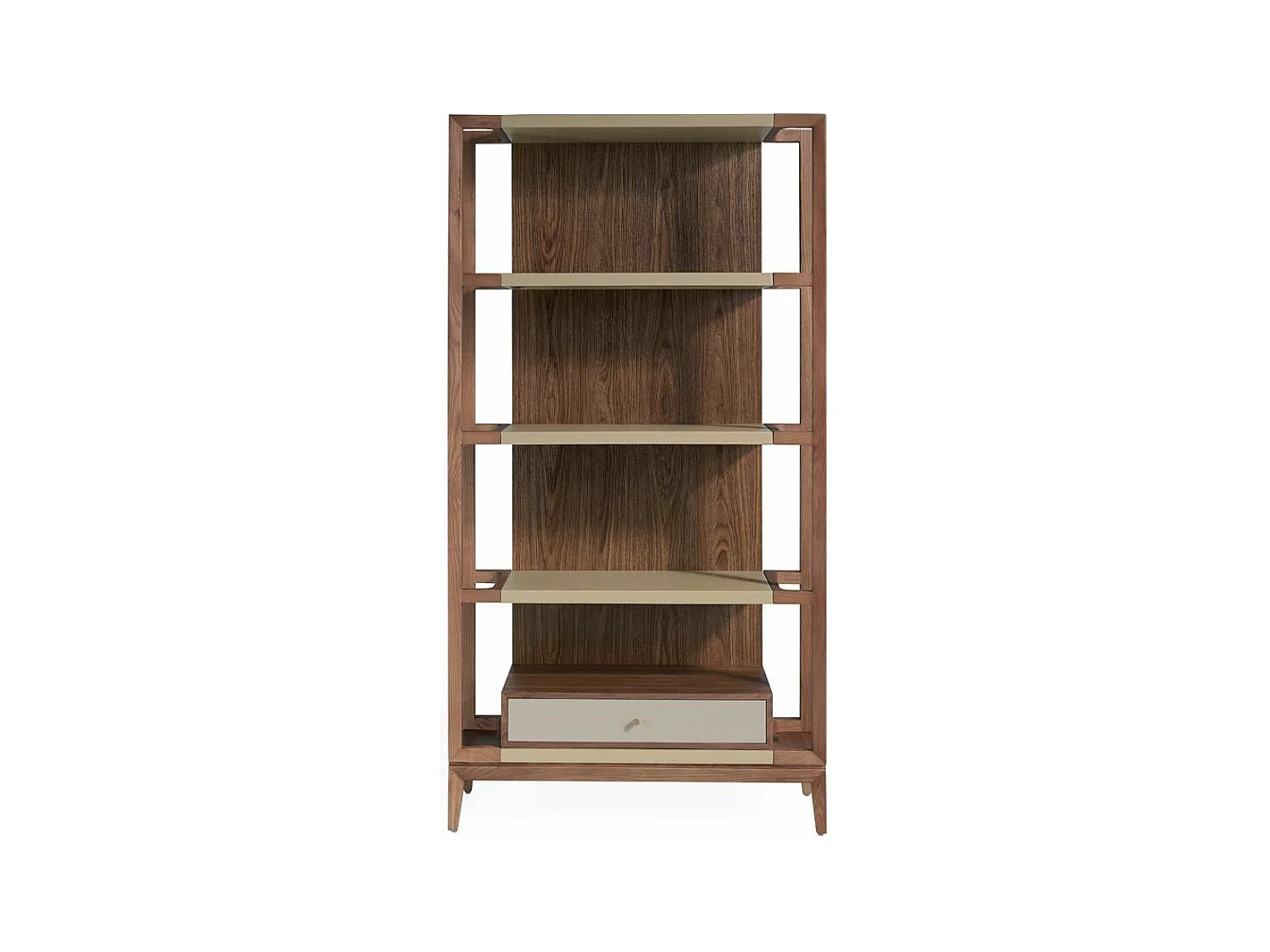 Étagère 4 niveaux et 1 tiroir bois noyer et laqué Muza-Couleur Crème