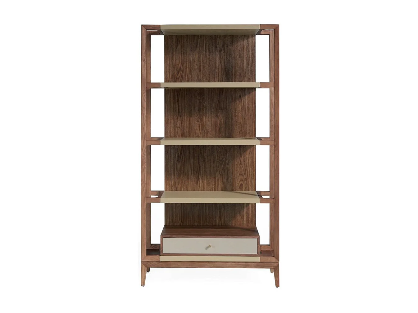 Étagère 4 niveaux et 1 tiroir bois noyer et laqué Muza-Couleur Ciment