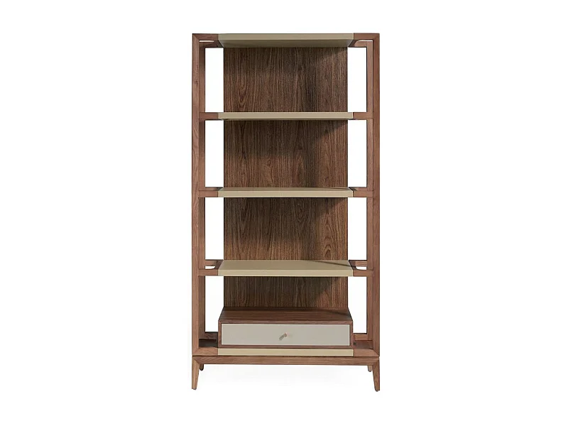 Étagère 4 niveaux et 1 tiroir bois noyer et laqué Muza-Couleur Ciment