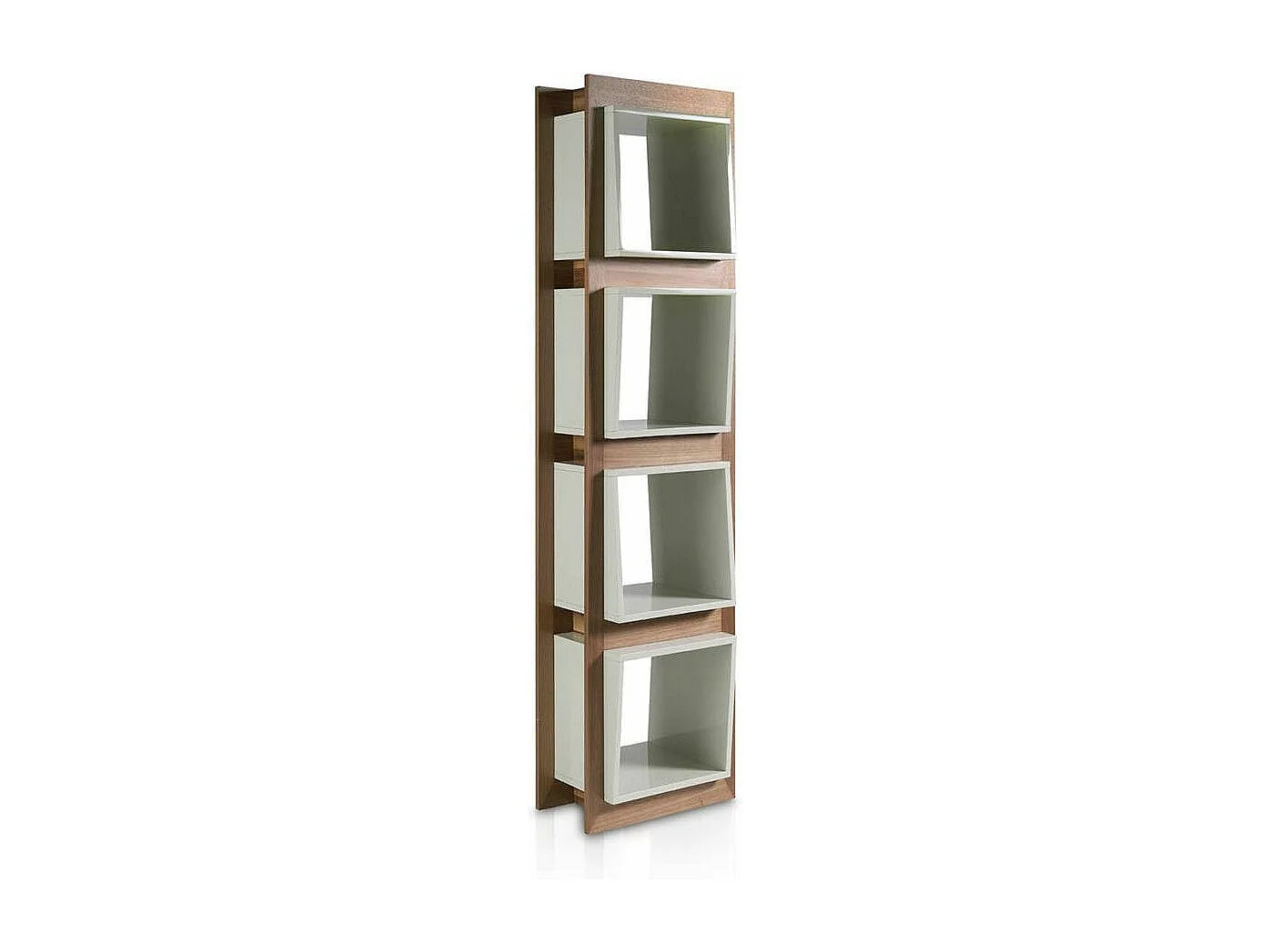 Etagère 4 niveaux bois noyer avec cube blanc Edie