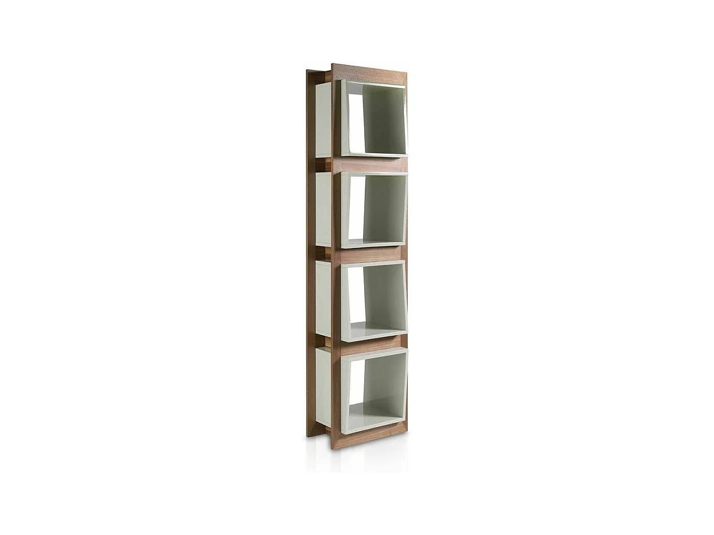 Etagère 4 niveaux bois noyer avec cube blanc Edie