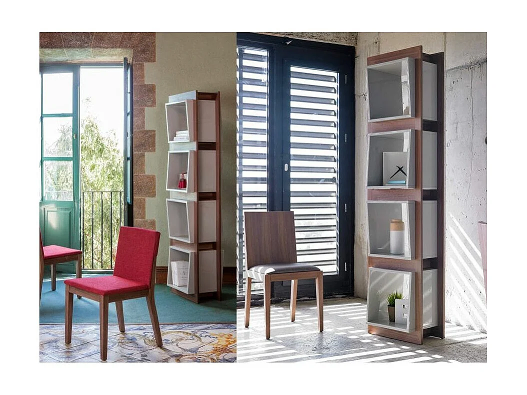 Etagère 4 niveaux bois noyer avec cube blanc Edie