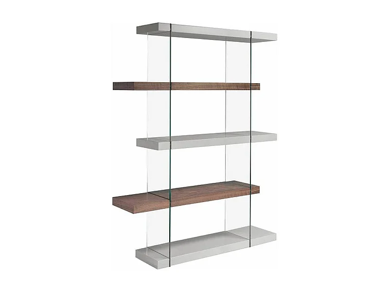 Etagère bois plaqué noyer et verre trempé 4 niveaux Boby