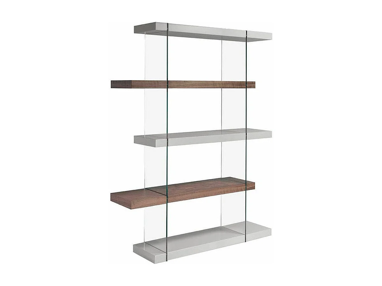 Etagère bois plaqué noyer et verre trempé 4 niveaux Boby