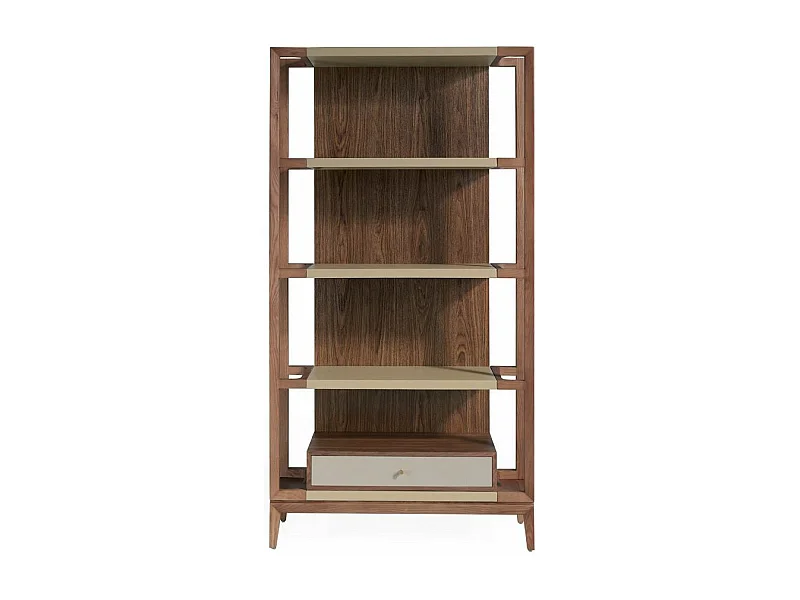 Plank met 4 niveaus en 1 lade in walnoot en gelakt hout Muza-Kleur Kwarts