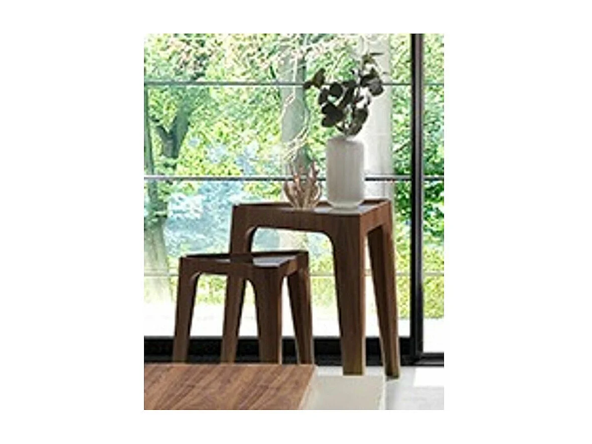 Table d'appoint triangle bois de noyer et verre trempé Naty