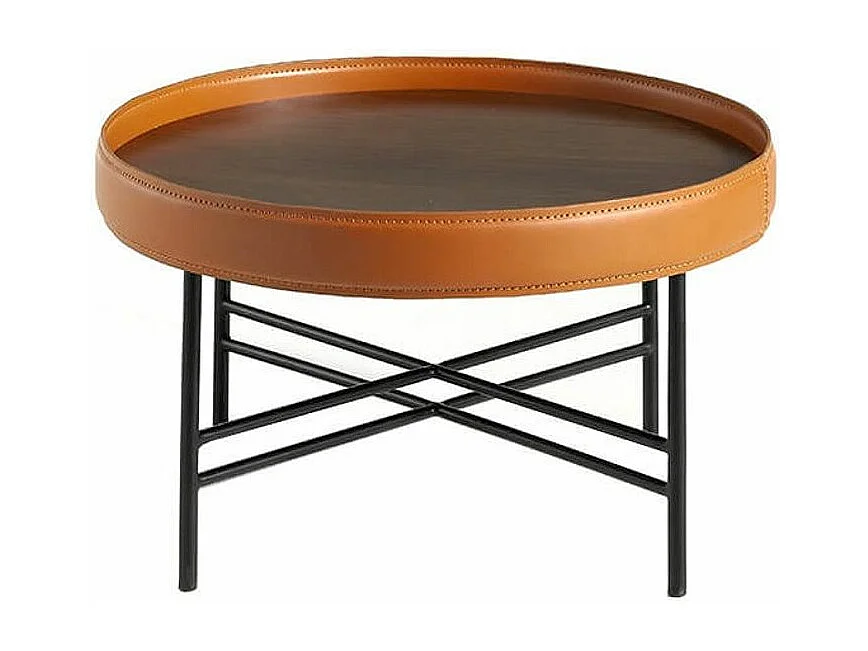 Table d'appoint rond en bois de noyer marron clair et noir Liza