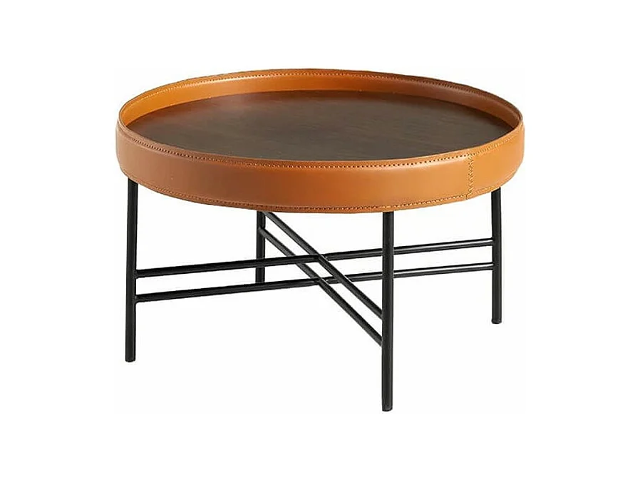 Table d'appoint rond en bois de noyer marron clair et noir Liza