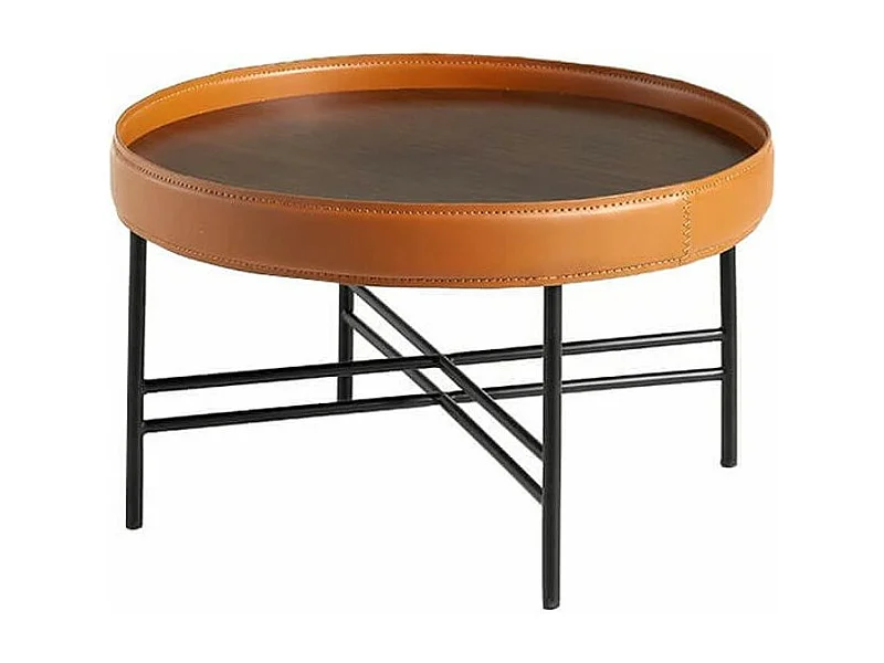 Ronde bijzettafel in lichtbruin en zwart walnotenhout Liza