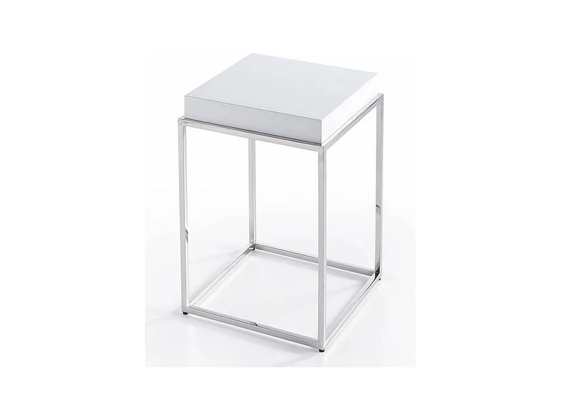 Table d'appoint carrée bois laqué et acier chromé Gucca-Couleur Ciment