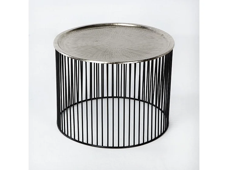Mesa auxiliar redonda de metal negro y plateado Cirade