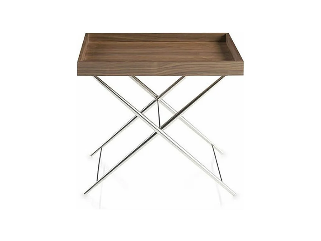 Table d'appoint bois plaqué noyer et acier inoxydable Kalan