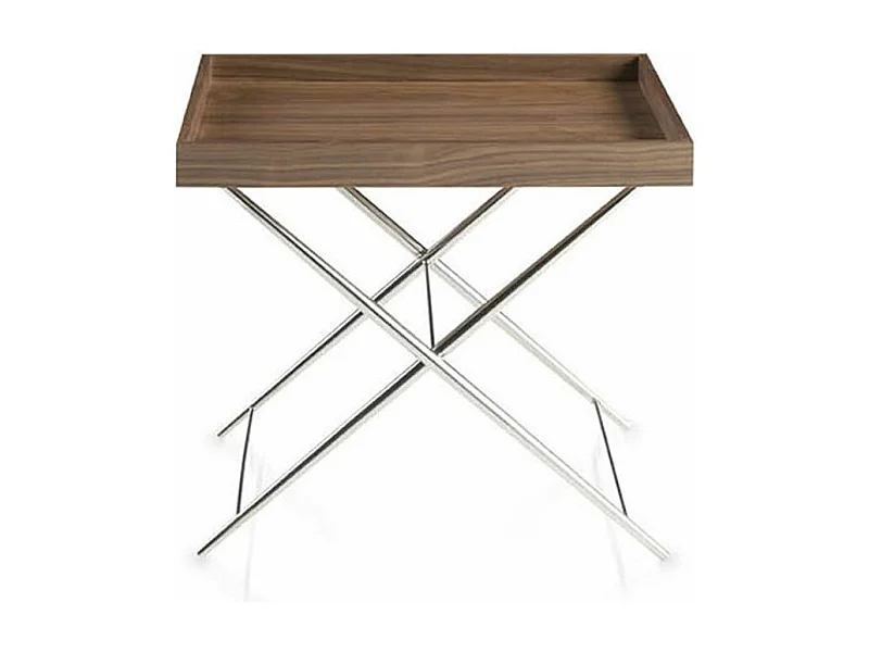 Table d'appoint bois plaqué noyer et acier inoxydable Kalan