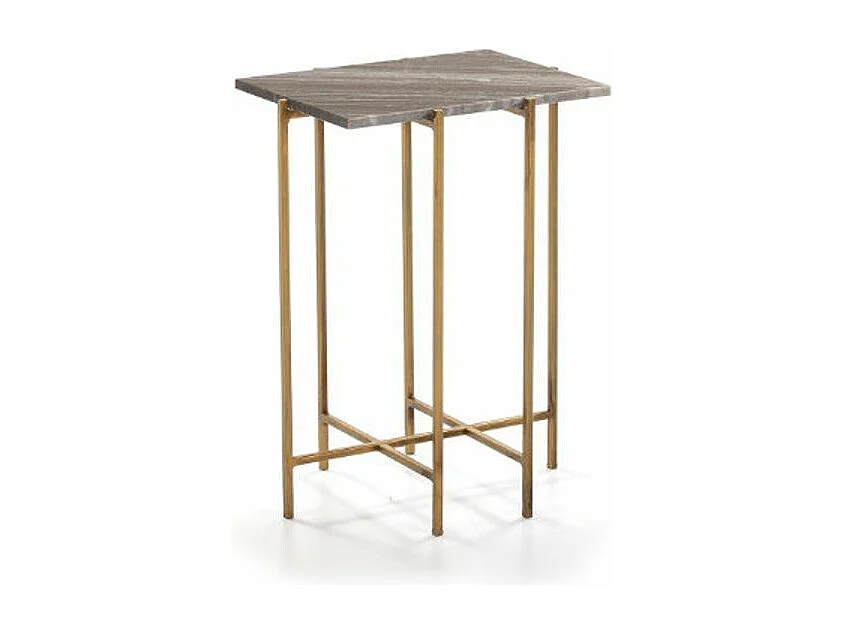 Mesa auxiliar Frie rectangular de mármol gris y metal dorado