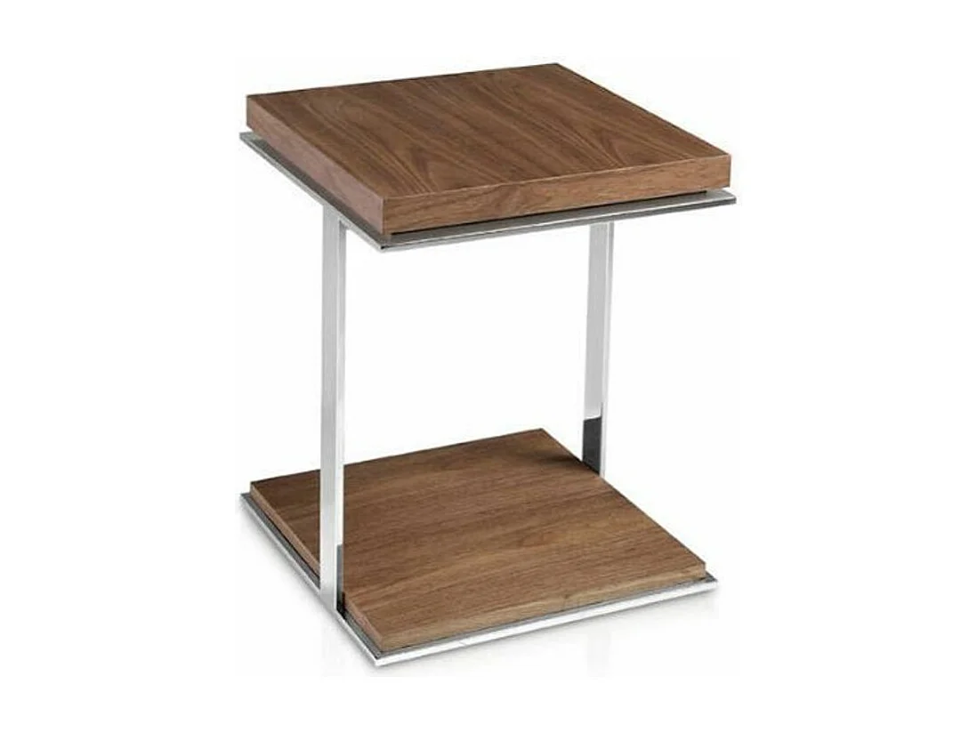 Table d'appoint carrée bois plaqué noyer et acier inoxydable Launa