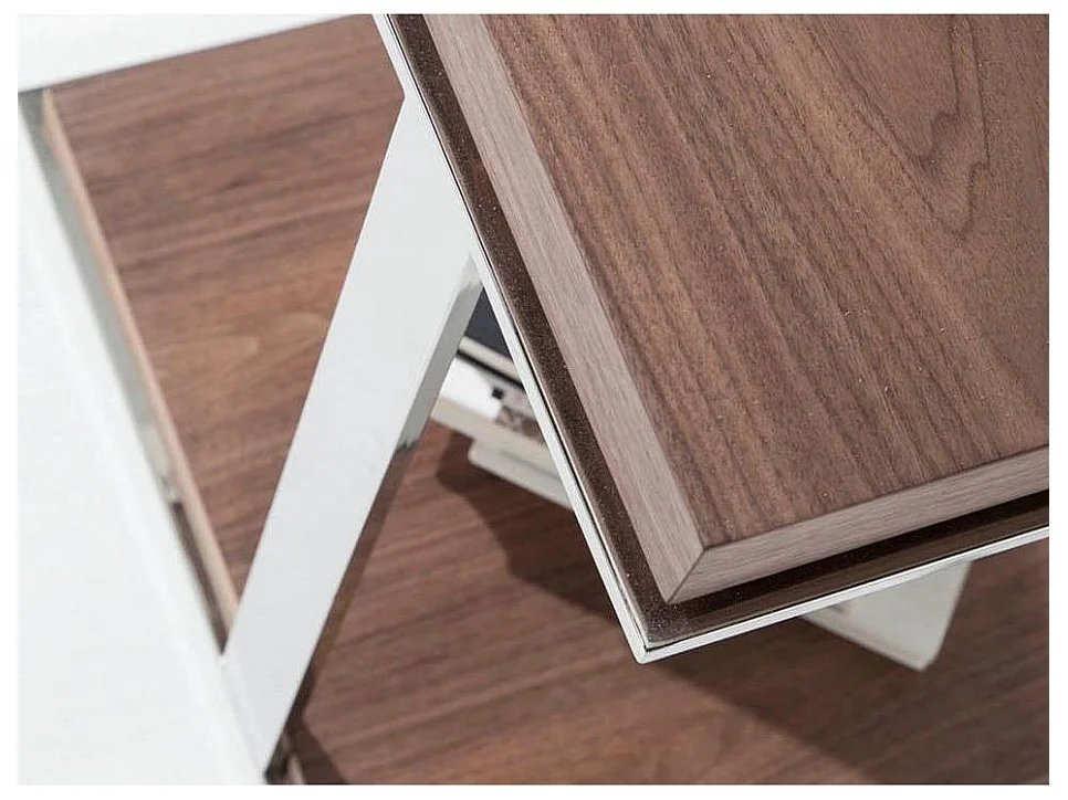 Table d'appoint carrée bois plaqué noyer et acier inoxydable Launa