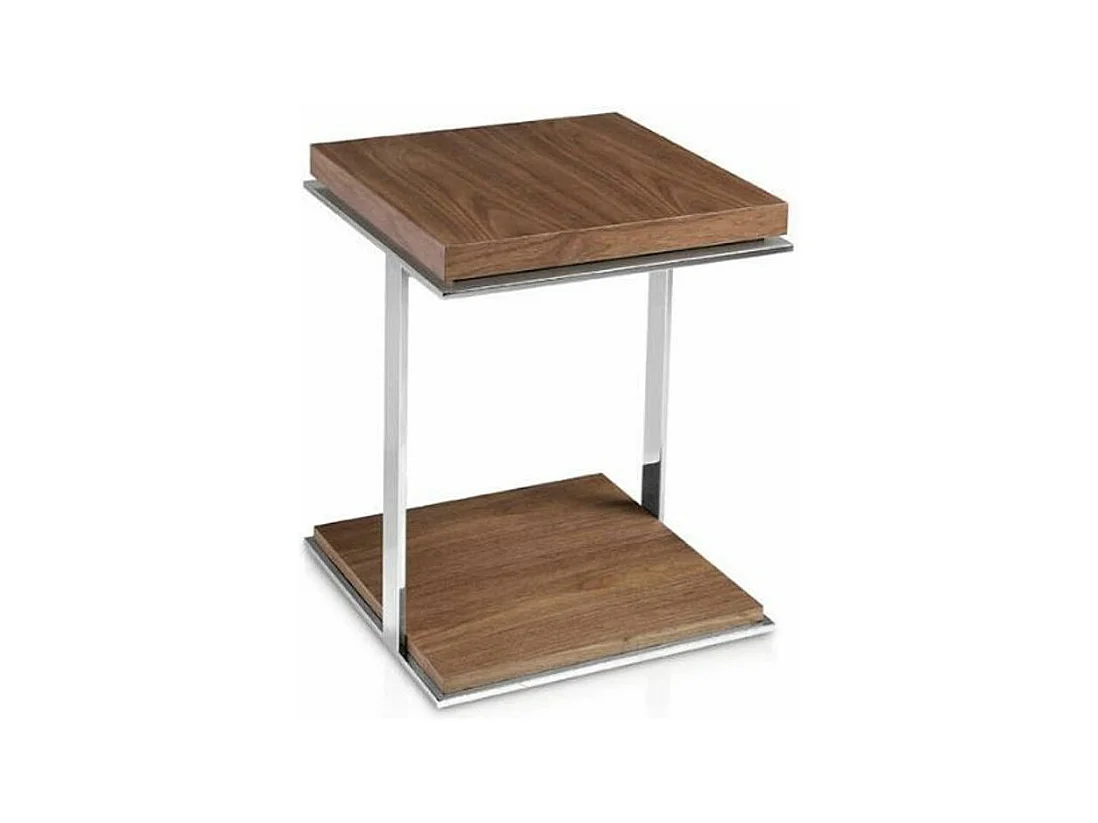 Table d'appoint carrée bois plaqué noyer et acier inoxydable Launa