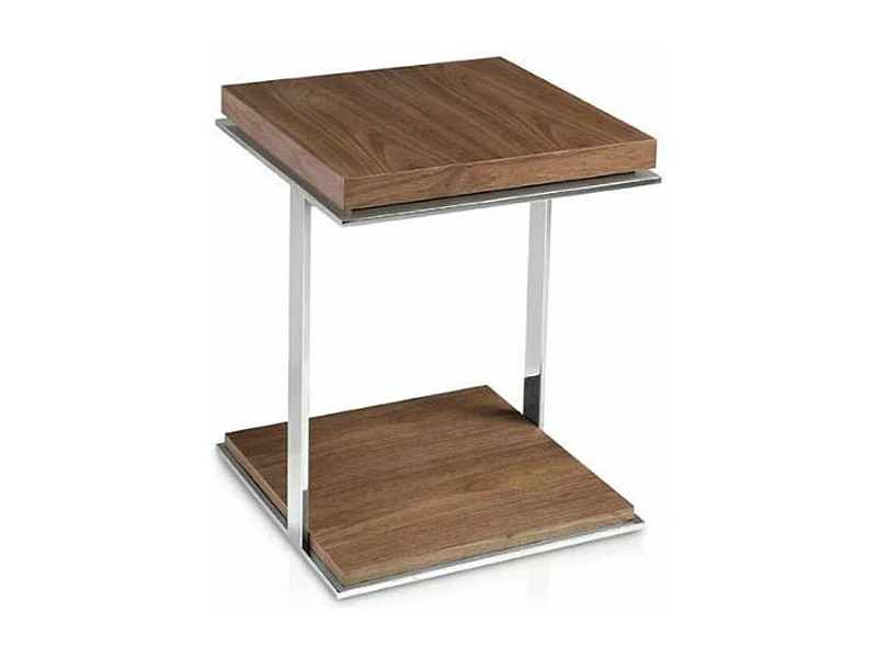 Table d'appoint carrée bois plaqué noyer et acier inoxydable Launa