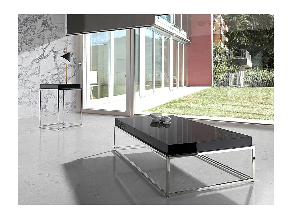 Table d'appoint carrée bois laqué et acier chromé Gucca-Couleur Dragon