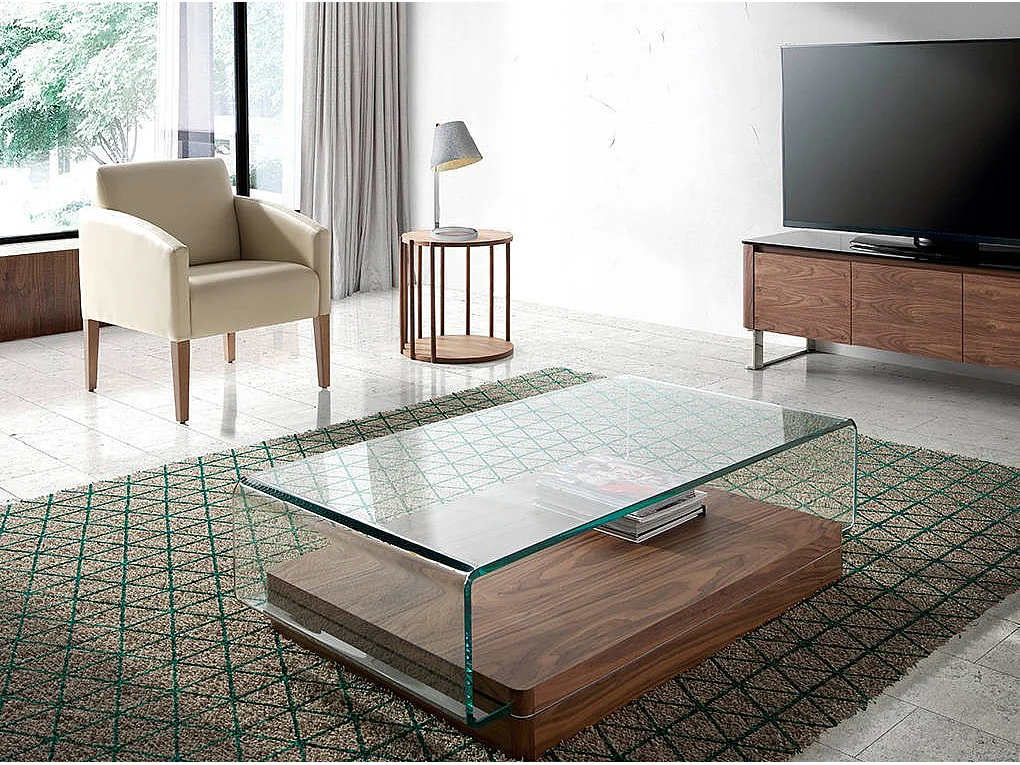 Table d'appoint ronde bois plaqué noyer Maubry