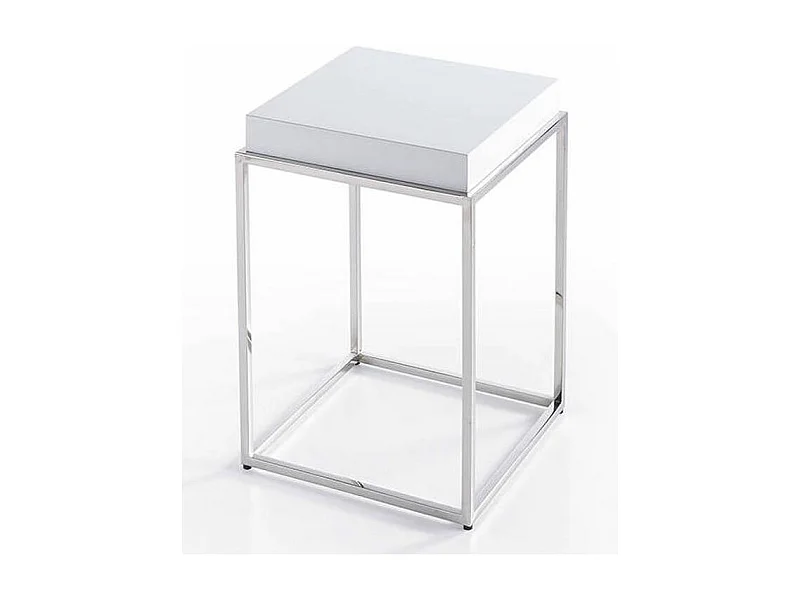 Table d'appoint carrée bois laqué et acier chromé Gucca-Couleur Blanc
