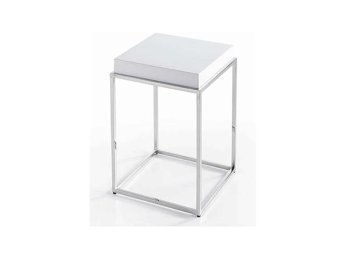 Table d'appoint carrée bois laqué et acier chromé Gucca-Couleur Pearl