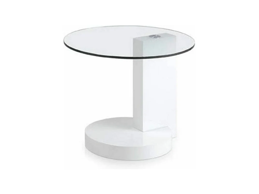 Table d'appoint ronde bois laqué blanc et plateau verre trempé Lina