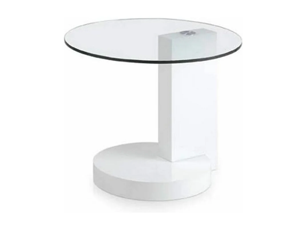 Table d'appoint ronde bois laqué blanc et plateau verre trempé Lina