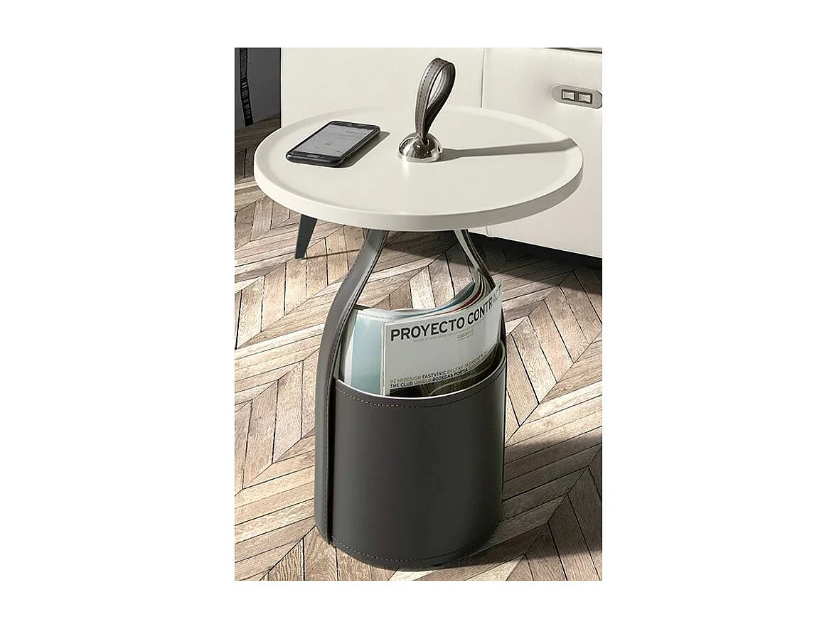 Table d'appoint bois MDF et similicuir et range magazine Wendy