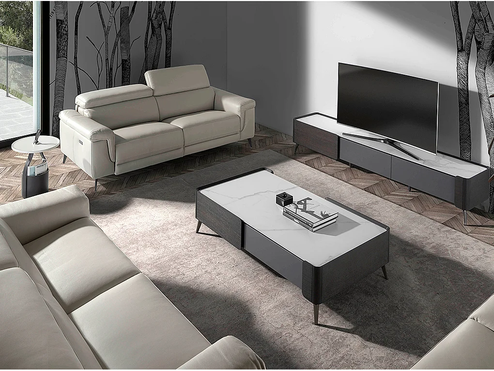 Table d'appoint bois MDF et similicuir et range magazine Wendy