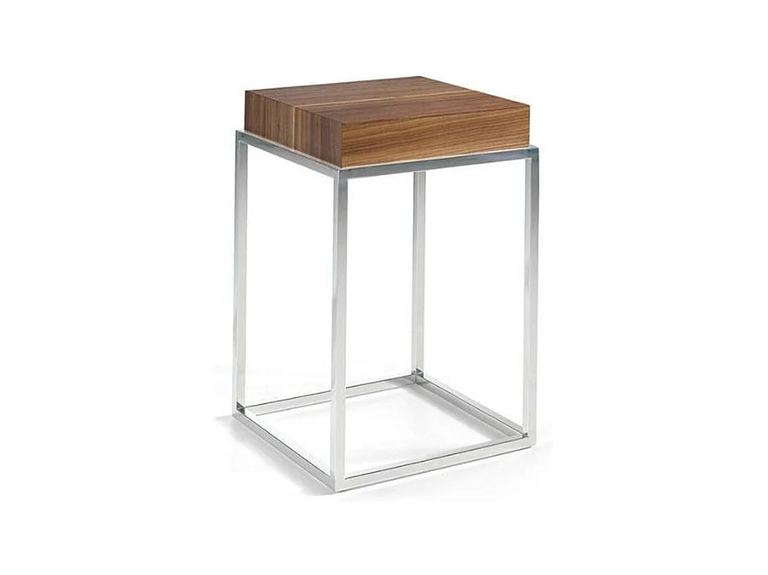 Table d'appoint carrée bois plaqué noyer et acier inoxydable Gucca
