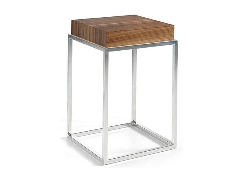 Table d'appoint carrée bois plaqué noyer et acier inoxydable Gucca