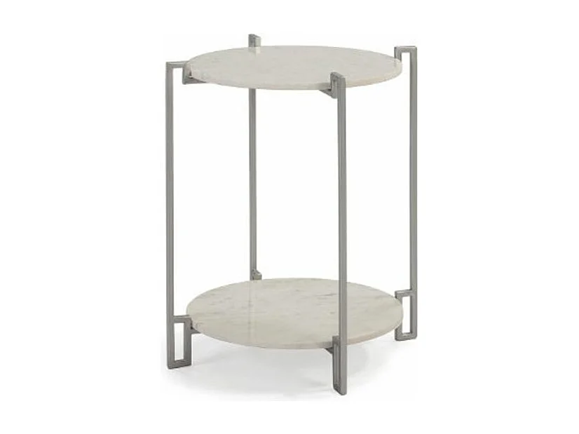 Renatta ronde bijzettafel van wit marmer en zilvermetaal