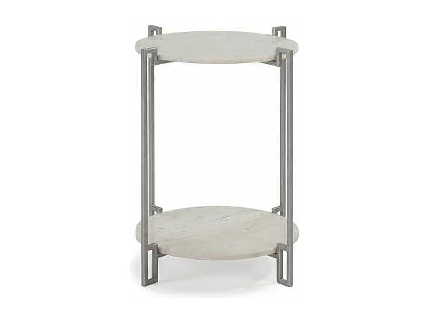 Renatta ronde bijzettafel van wit marmer en zilvermetaal