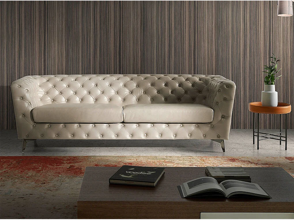 Liza bijzettafel in walnoothout en lichtbruin en zwart leer