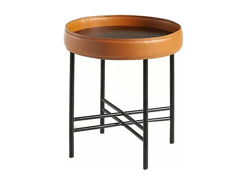 Liza bijzettafel in walnoothout en lichtbruin en zwart leer