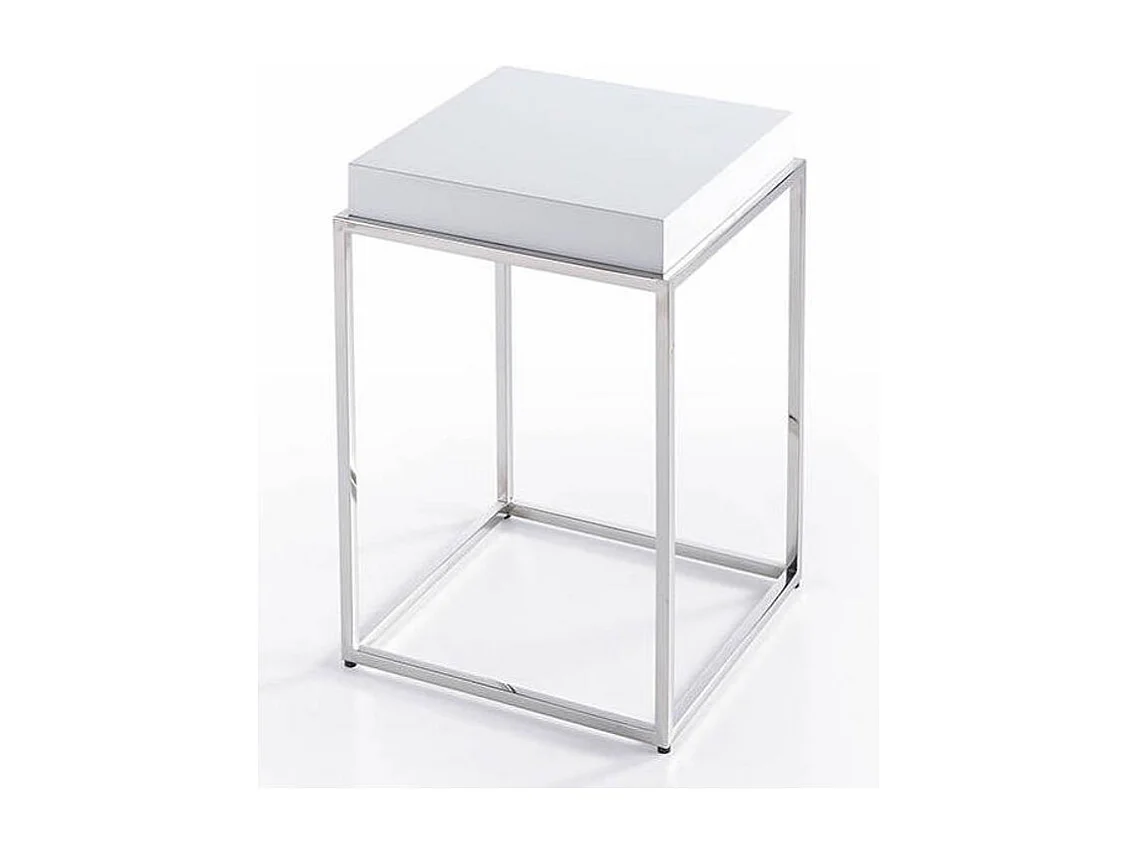 Table d'appoint carrée bois laqué et acier chromé Gucca-Couleur Turquoise