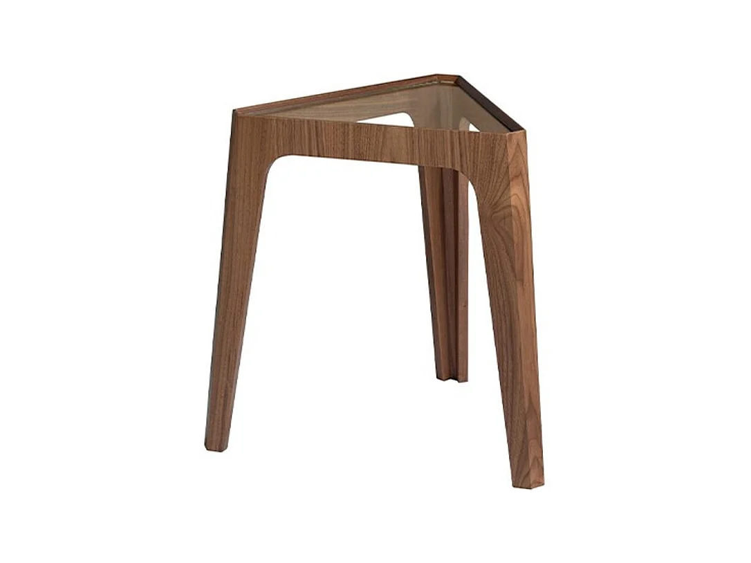Table d'appoint triangle en bois de noyer et verre trempé Naty