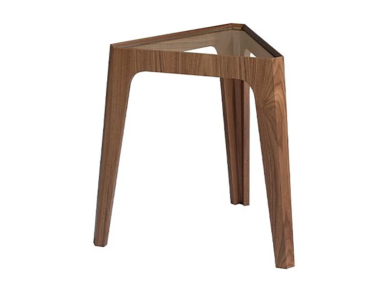 Table d'appoint triangle en bois de noyer et verre trempé Naty
